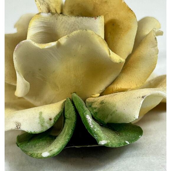 VTG Italian CAPODIMONTE MOLLICA Porcelain Hand Painted Yellow Rose Candle Holder - Picture 7 of 10